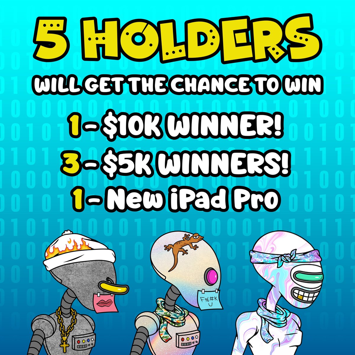 BotBoyzNFTs's tweet photo. We’re giving back $25,000 to our holders as a thank you for your support!

Entry is simple! There will be 1,000 BotBoyz available, purchase one for a chance to win! We’re picking 5 random holders as winners once all our BotBoyz find a home! #NFT #NFTs 

https://t.co/XV30BL1LPj https://t.co/JxG796Gp9M