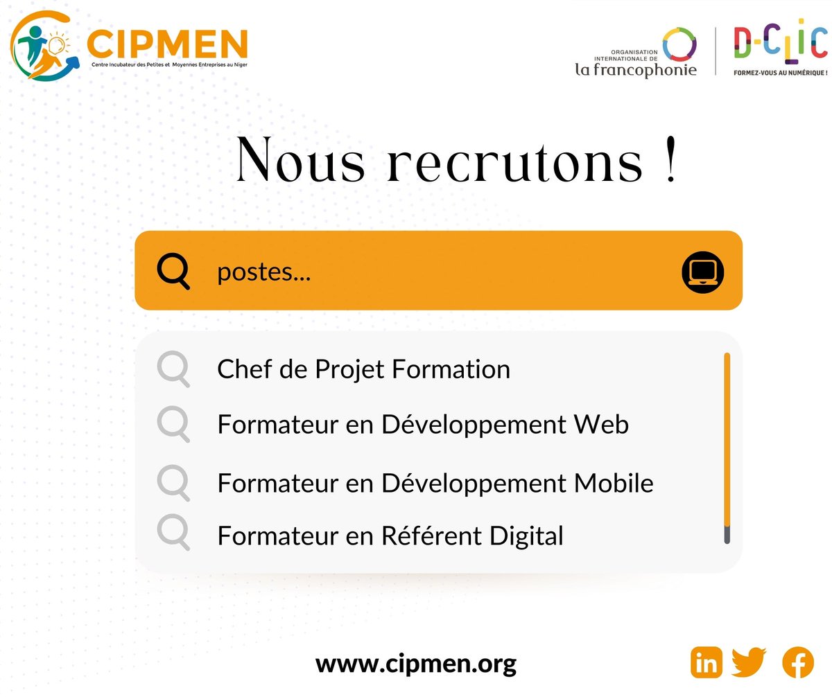 Cipmen's tweet image. Veux-tu débuter 2022 en beauté ?? 🤔
Alors nous avons de très belles opportunités d'emploi pour toi. 
Tu as jusqu'au 𝟎𝟒 𝐉𝐚𝐧 𝟐𝟎𝟐𝟐 pour faire partie de cette nouvelle aventure entre l' @OIFrancophonie &amp;amp; @Cipmen 
💡cipmen.org/jobs/

#DCLICNiger #OIF #CIPMEN #Niger