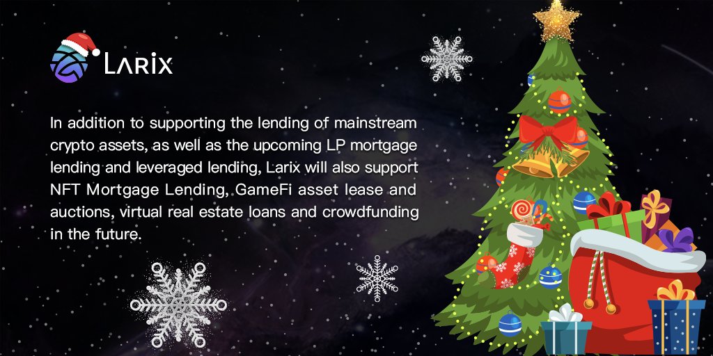 ProjectLarix's tweet photo. 🥳Hey guys, the #Larix Christmas event is coming!

✅Follow @projectLarix
✅RT+Tag 3 friends
✅Leave your answers to the question in the comment

🤑2 winners who get the question right will be picked randomly to divide $120!

🤔Q: What functionality will Larix launch? https://t.co/qFgW6vCHtY