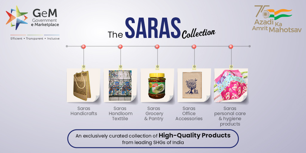 GeM on X: "#GeM encourages everyone to support local #SHGs of India. Take a  look at the #SARAS collection that has an exclusive product collection of  handloom, textiles, handicrafts, grocery & pantry,