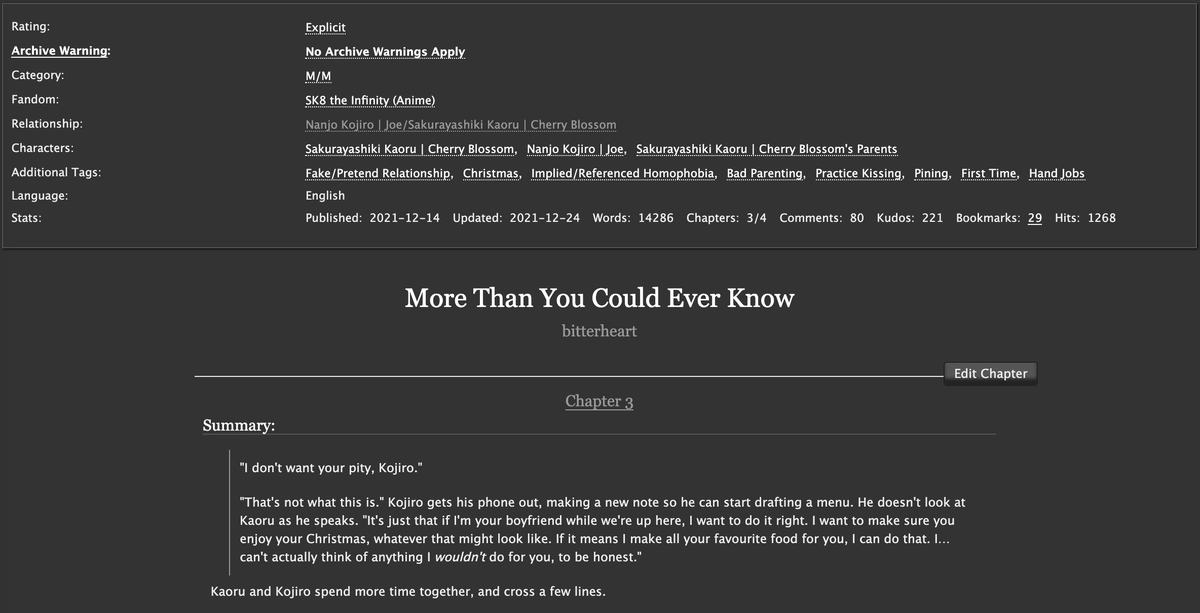 kiyala's tweet photo. [sk8 fic] More Than You Could Ever Know
⟶ joe/cherry 
⟶ chapter 3/4
⟶ 4.5k, explicit
#matchablossom 🍵🌸 #12daysofsk8 - christmas shopping

Kaoru and Kojiro spend more time together, and cross a few lines.

https://t.co/WQstoT2MDq https://t.co/JTzLDXdUBr