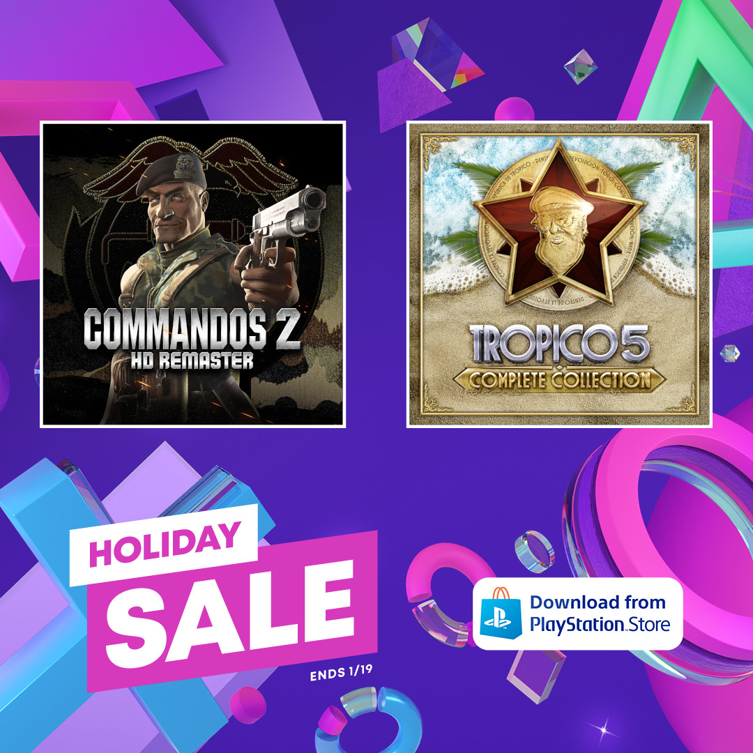 kalypsomedia's tweet photo. Savings tips for the Playstation players among you: we are represented in the Sony Holiday Sale – with #Commandos2HD Remaster and the Complete Collection of #Tropico5, for example. Check it out – the sale runs until January 19, 2022 😉
https://t.co/EW5QbH6XQN https://t.co/YuBoINkxJi
