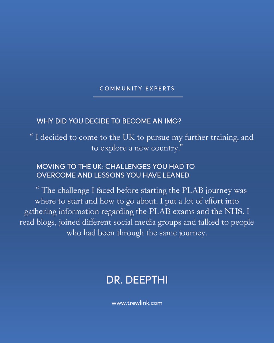 LinkTrew's tweet photo. Our Community Expert, Dr. Deepthi, shares her inspiring story of moving and working in the UK and how she overcame challenges. 

#successstories #nhscareer #UKjourney #trewlink #NHS #gmcreg #IMG #imgs  #UKJobs #doctor #doctorslife #nhscareers #successtips https://t.co/ob8WPyeor2