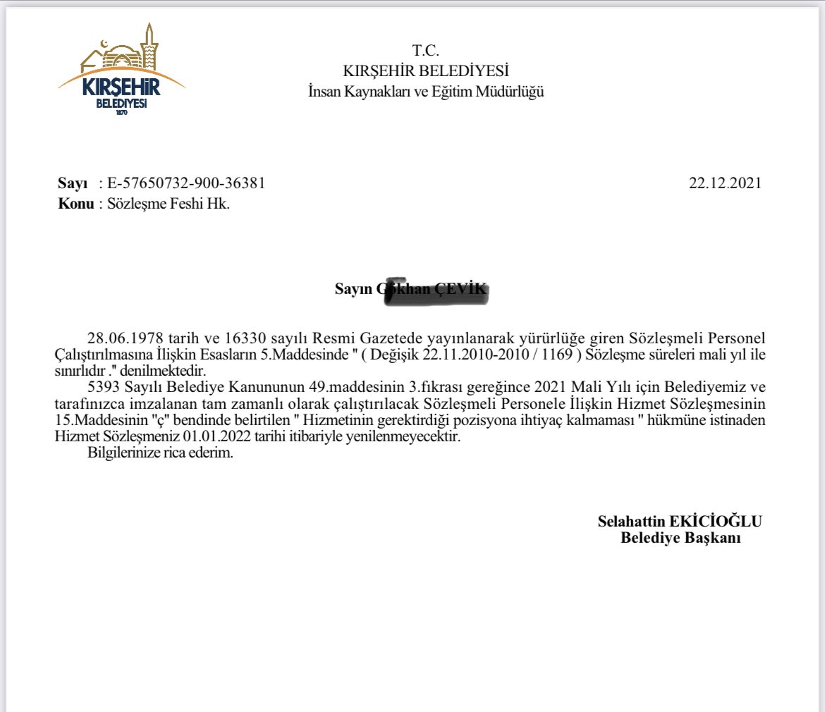 _aliyalcin_'s tweet photo. Sn.Kılıçdaroğlu’na İhbarımdır!/1

"Bütün işçilere namus sözü ve garanti veriyorum.Kazandığımız bir belediyede, belediye başkanı haksız yere bir işçinin işine son verirse gelecek beni bulacak" @kilicdarogluk -18/12/2018

CHP’li @Kirsehirbldb işten atma tebligatlarını yola çıkardı. https://t.co/Df9PuCSEhT