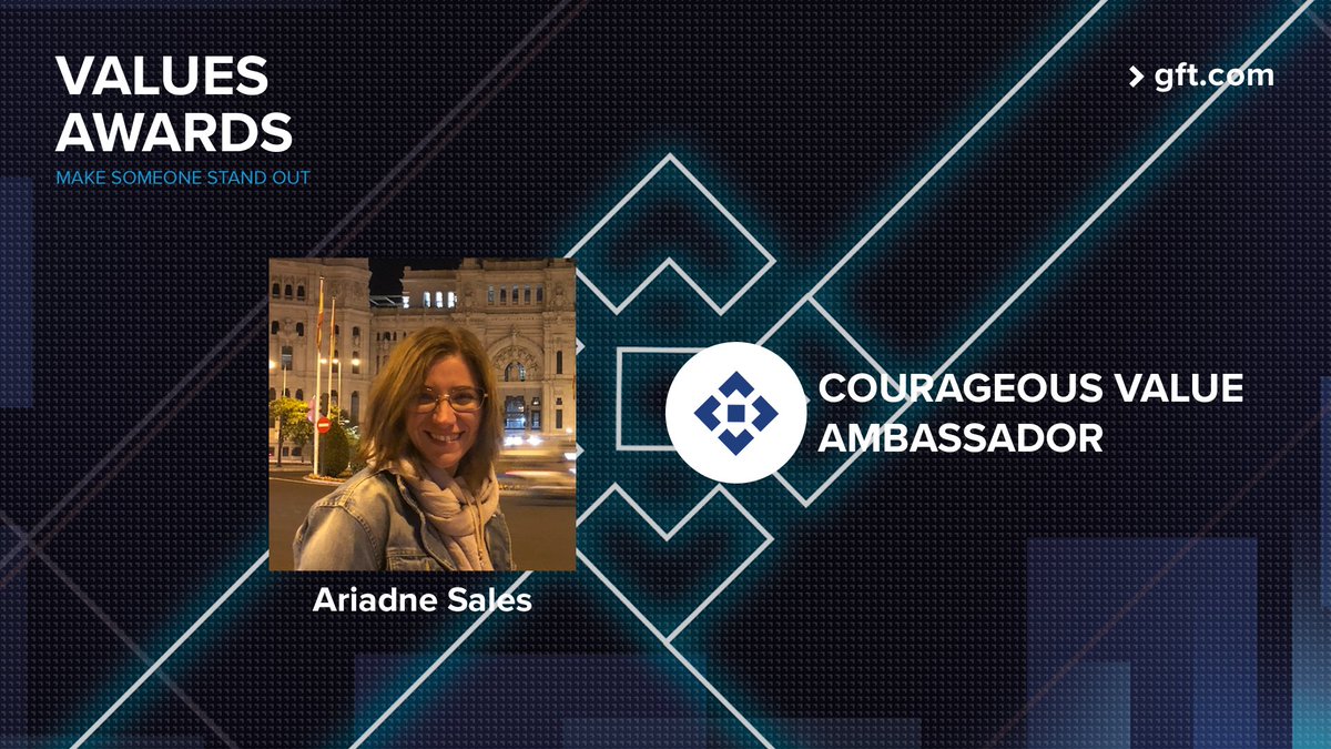 gft_es's tweet photo. Enhorabuena Ariadne Sales nuestra embajadora mรกs #Courageous para todo este 2022. Bravo ๐๐
#ValuesAwards #GFTespaรฑa https://t.co/2w4eFXxoI9
