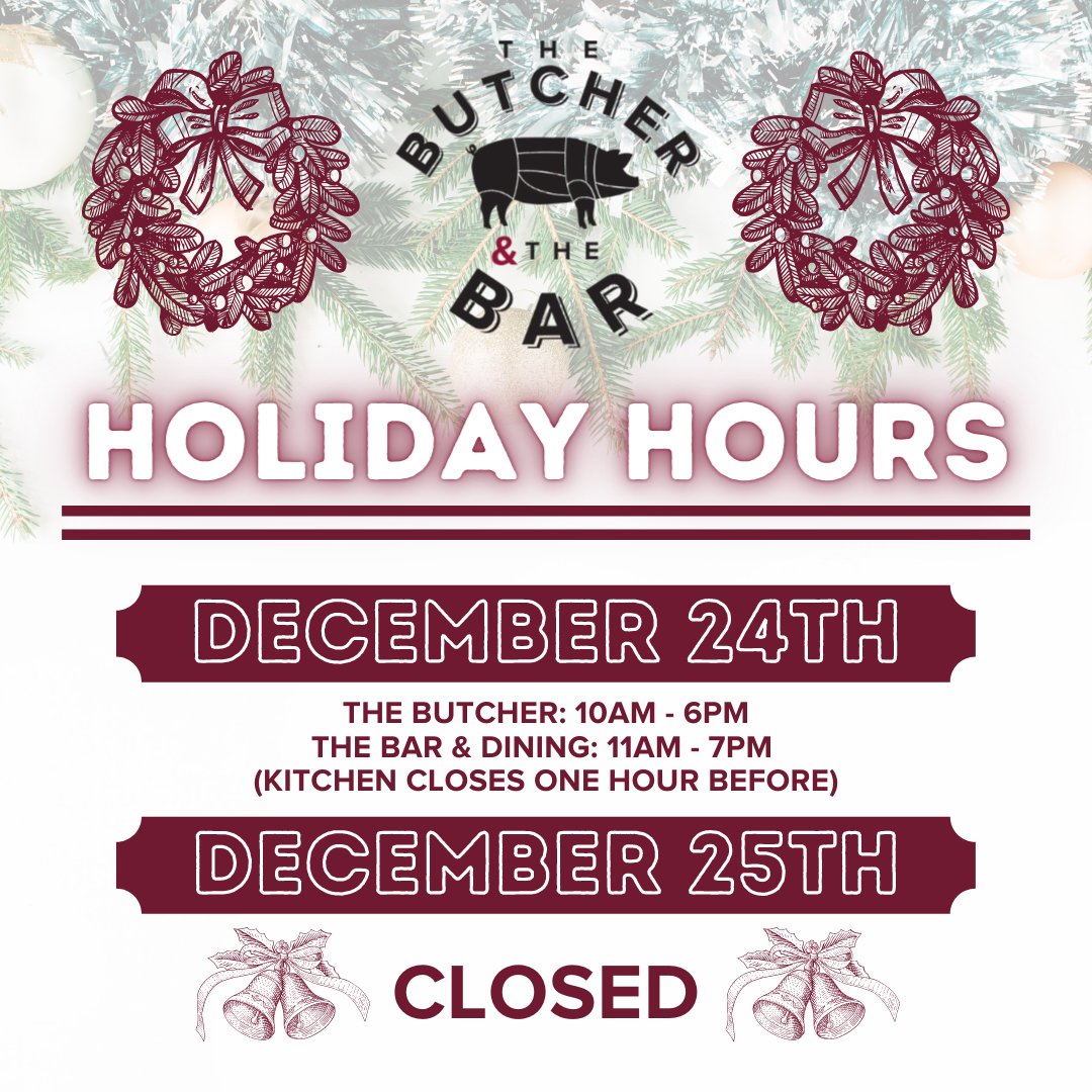 Happy Holidays From The Butcher &amp; The Bar! 🎄 Please note, our holiday hours for tomorrow and Christmas Day.

#Christmas #HappyHoliday #ButcherShop #BoyntonBeach #BoyntonBeachFL #SouthFlorida