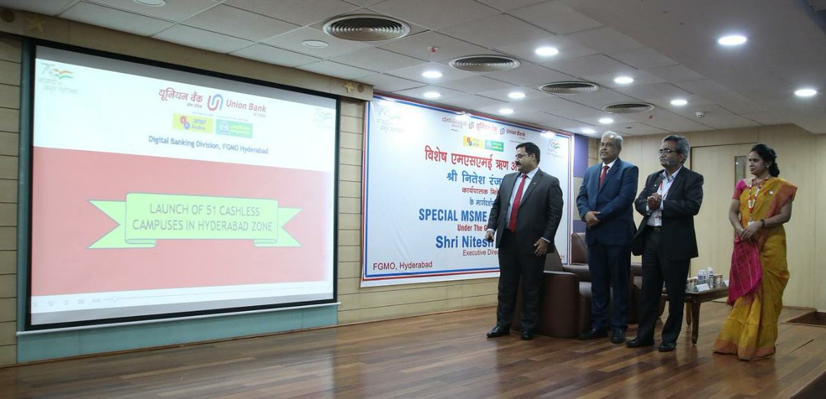 UnionBankTweets's tweet photo. #UnionBankOfIndia has launched Cashless Campus facility providing digital payment gateways to 51 Educational Institutions in Telangana, for fee collection at the presence of our Executive Director, Shri Nitesh Ranjan at Hyderabad #AmritMahotsav #DFS @DFS_India #DigitalApnayen https://t.co/TsPDKk4l5C