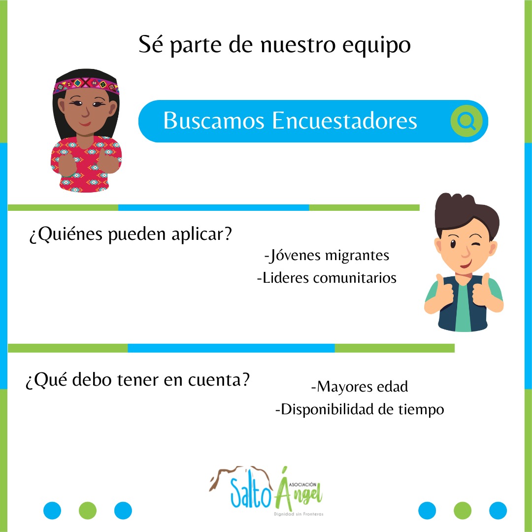 asangelcolombia's tweet photo. Sé parte de nuestro equipo. Te invitamos a diligenciar el siguiente formato https://t.co/fsBg0YsmLL 

¿Quiénes pueden aplicar? 
-Jóvenes migrantes 
-Líderes o lideresas comunitarias  
¿Qué debes tener en cuenta?
-Mayor de edad
-Disponibilidad de tiempo
#DignidadSinFronteras https://t.co/wE8fpdSC8K