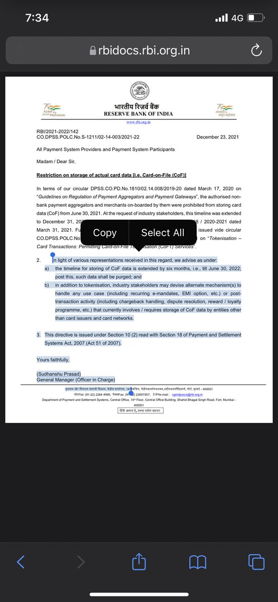 dugalira's tweet photo. Rbi extends deadline for card storage rules a second time. New deadline June 2022 https://t.co/SqmMpkUDHM