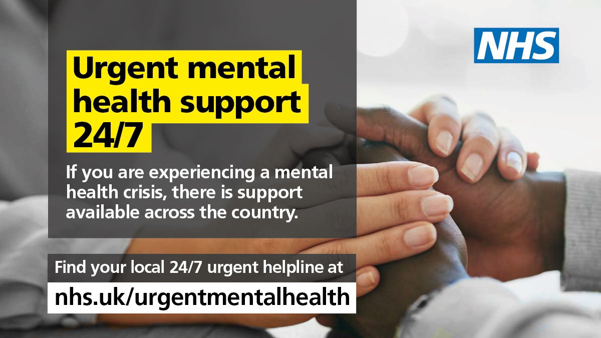 If you feel like you might need support for your mental health, every part of the country now has 24/7 urgent NHS mental health helplines. You can find your local service and other options for support on NHS.UK/urgentmentalhe… Pls RT nhs.uk/nhs-services/m…