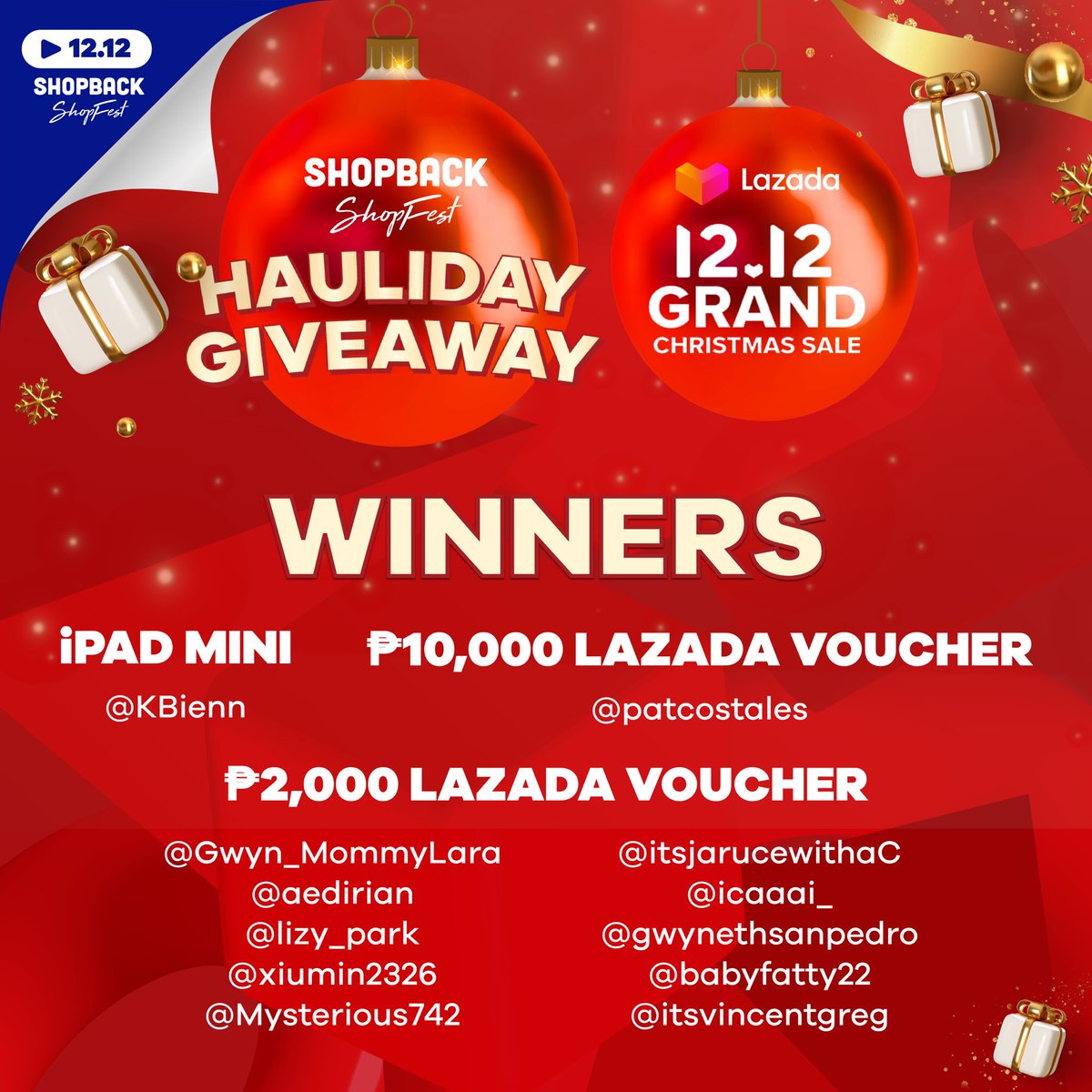 Congratulations to the winners of our HAULIDAY GIVEAWAY 🎉 Please prepare your ShopBack account d