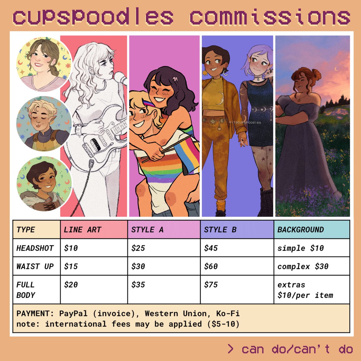 acupspoodles's tweet photo. updated my commission sheet ! ( lowered my prices and opened up more options !) 🤲✨🌻 

find me on instagram to inquire :> !! https://t.co/43KtLs9KEW