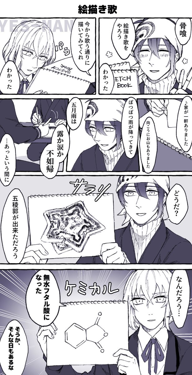 絵描き歌をする足利宝剣の漫画です 