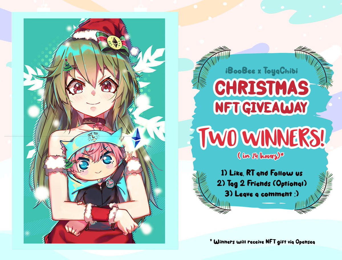 [iBooBee x ToyaChibi X'mas  24hr Giveaway]

This Christmas' the season of giving! 2 lucky participants in this giveaway will receive this NFT collab piece! All you have to do is:

1) Like, RT and Follow <a href="/_iboobee/">iBooBee</a>  and <a href="/ToyaChibi/">𝑻𝒐𝒚𝒂𝒚𝒂</a> 
2) Tag 2 Friends (optional)
3) Leave a comment 🙂