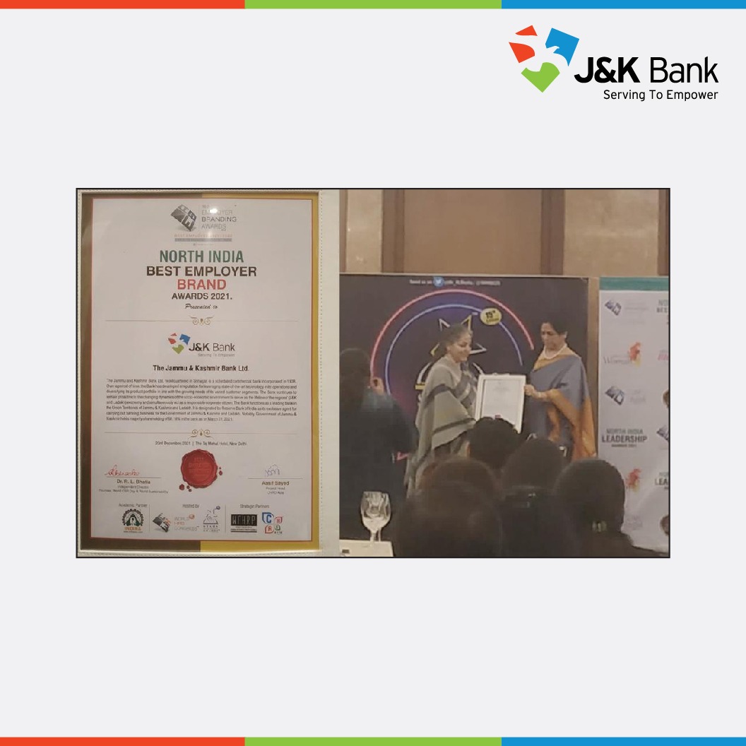 JandKBank's tweet photo. With Best Employer Brand Award, J&amp;K Bank gets 3rd honour in a month. Read more here: https://t.co/ksz2AYfJUb https://t.co/6CW4V6gtOz