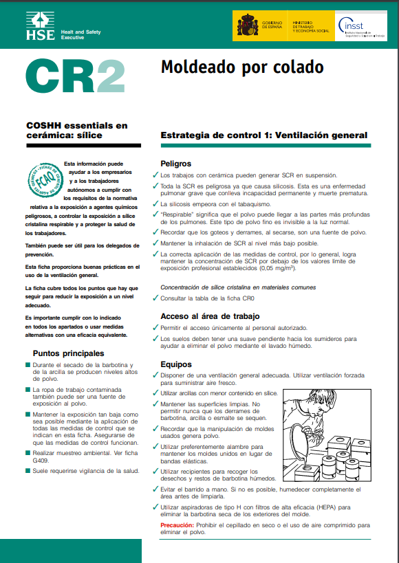 GVAinvassat's tweet photo. 📢Nueva ficha de la colección Fichas de Control de Agentes Químicos (#FCAQ) del @INSST_MITES_GOB. Serie especial: para el control de la exposición a #Sílice en #Cerámica:
🔎#MoldeadoPorColado
👉https://t.co/xUQDYq8sB2
#PRL https://t.co/FuXzkc8YMZ