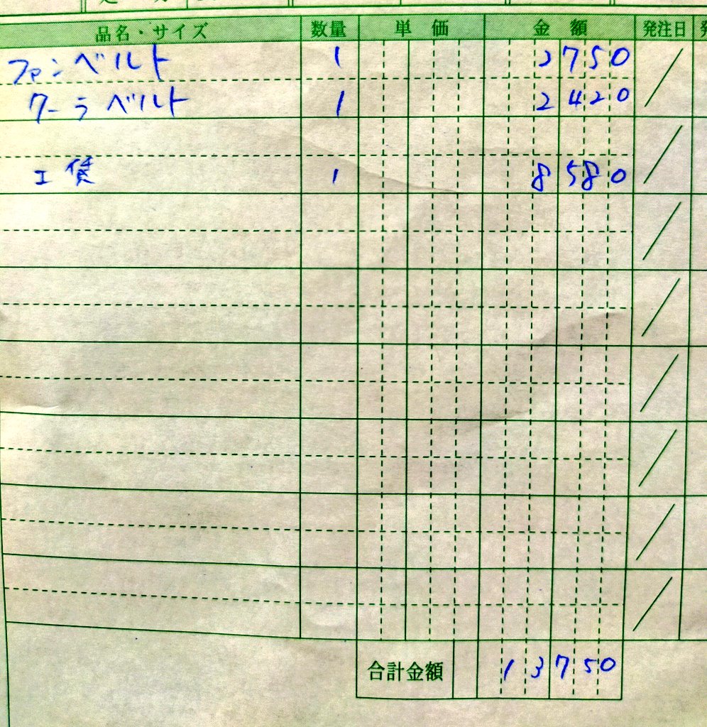 Harid イエローハット 寒い日はエンジンルームからキュッキュッ音がするので補機ベルトを交換してもらいに行きました ファンベルト 2 750円 クーラーベルト 2 4円 交換工賃 8 580円 株主優待利用 3 000円 ポイント利用 2円 お会計税込み10 530円