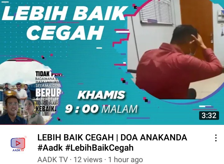 PUSPEN_Papar's tweet photo. https://t.co/oPplOIhkic
AADK TV membawakan video berjudul Doa Anakanda karya Mohd Sobri Anuar bin Mohd Tarmizi, Pemenang Saguhati Pertandingan Video Pendek Antidadah 2021 yang menceritakan tentang bagaimana perlakuan negatif ibu bapa memberi impak dan risiko buruk kepada anak. https://t.co/yrma3MXPoH