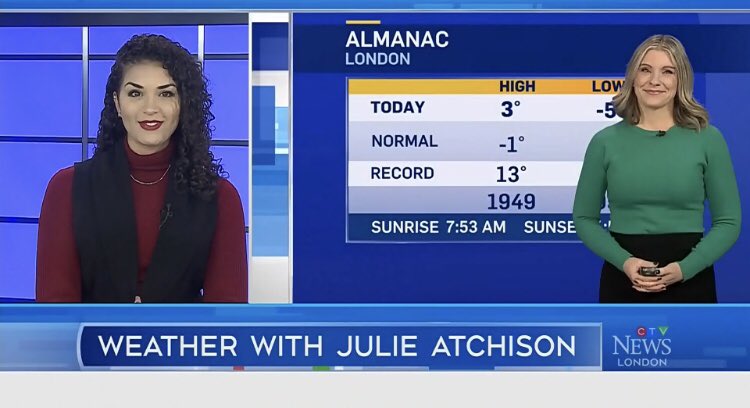 Last night wasn’t even coordinated on <a href="/CTVLondon/">CTV London</a> but <a href="/JulieCTV/">Julie Atchison</a> and I are definitely giving you festive vibes 🎄🎁