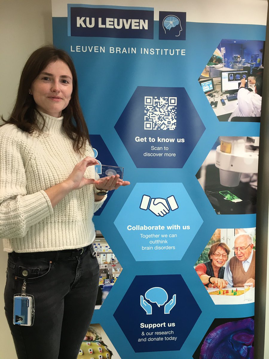 leuvenbrainins1's tweet photo. The best poster presentation winners of the 2021 LBI scientific meeting picked out their prizes 🏆

Crystal Brain paper weight for Lara Mercken from @peterjawade lab, brain slice coasters for @SebastiaanMoon1 from the Thal lab, &amp; neuron coffee mug for @depuesarah from @cogtex 🌟 https://t.co/FCv0musnOh