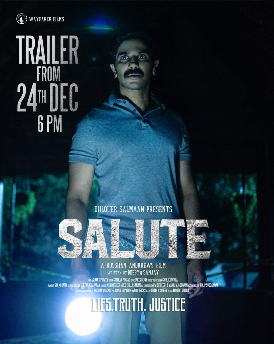 DulquerTrends_'s tweet photo. #Salute Trailer from Tomorrow 6 PM! 🔥

#SaluteOnJan14 #DulquerSalmaan 
@dulQuer @DQsWayfarerFilm #RoshanAndrews https://t.co/kPzEVclRw0