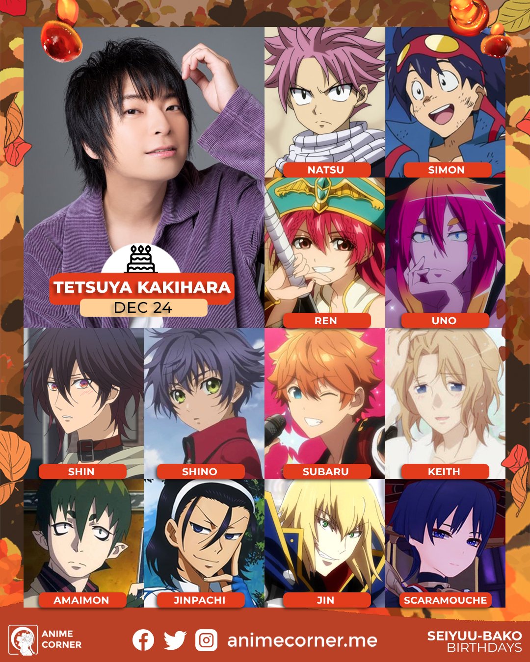 Anime Corner Sur Twitter Today We Celebrate The 39th Birthday Of Tetsuya Kakihara Kakki Is Known For His Unique Voice And Wide Selection Of Characters Among Them Are Natsu Dragneel