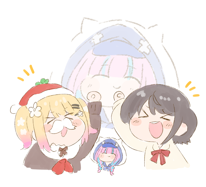 湊あくあ ,桃鈴ねね ,大空スバル 「#あくあーと
#プロテインザスバル
#ねねアルバム
#地獄のねぎゆー 」|ねこやまのイラスト