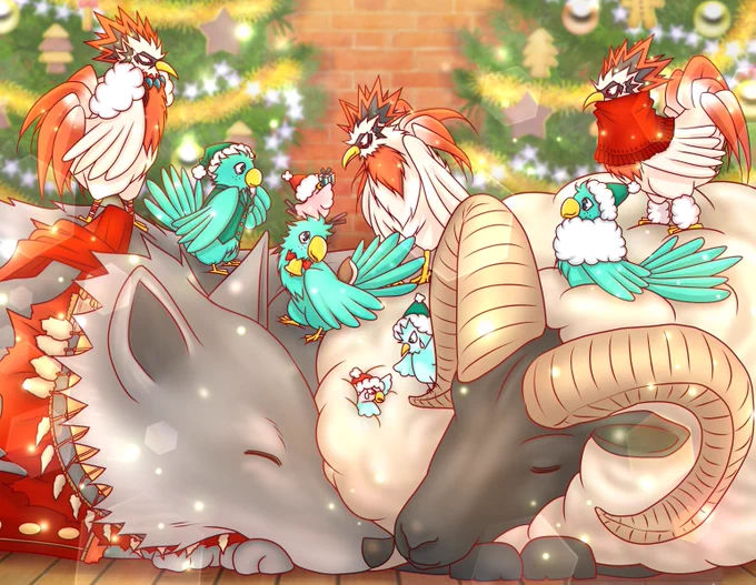 [Merry Christmas with each Bakugo family in 3 worlds!]

1.💥🥦🐓🦜🐥🐥🐣
2.💥🥦🐓🦜
3.💥🥦🐓🦜🐺🦌

The 17 souls of the 3 groups depicted here are companions who have learned family love in their respective worlds. 