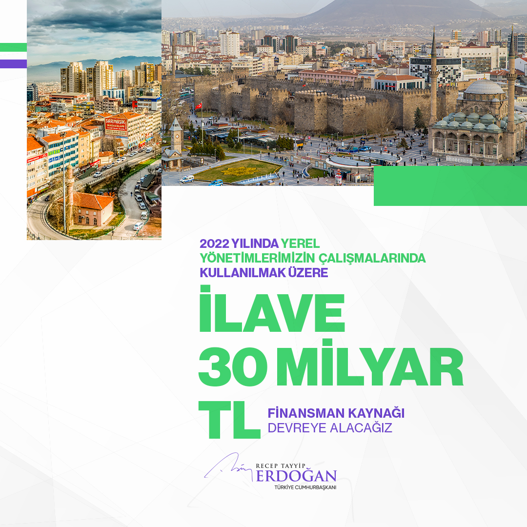 Önümüzdeki yıl için yerel yönetimlerimizin çalışmalarında kullanılmak üzere ilave 30 milyar liralık bir finansman kaynağını daha devreye alacağız.

Hiçbir ayrım yapmadan hizmet eden, eser üreten, yatırım yapan her belediyeyi destekledik, desteklemeye devam edeceğiz.