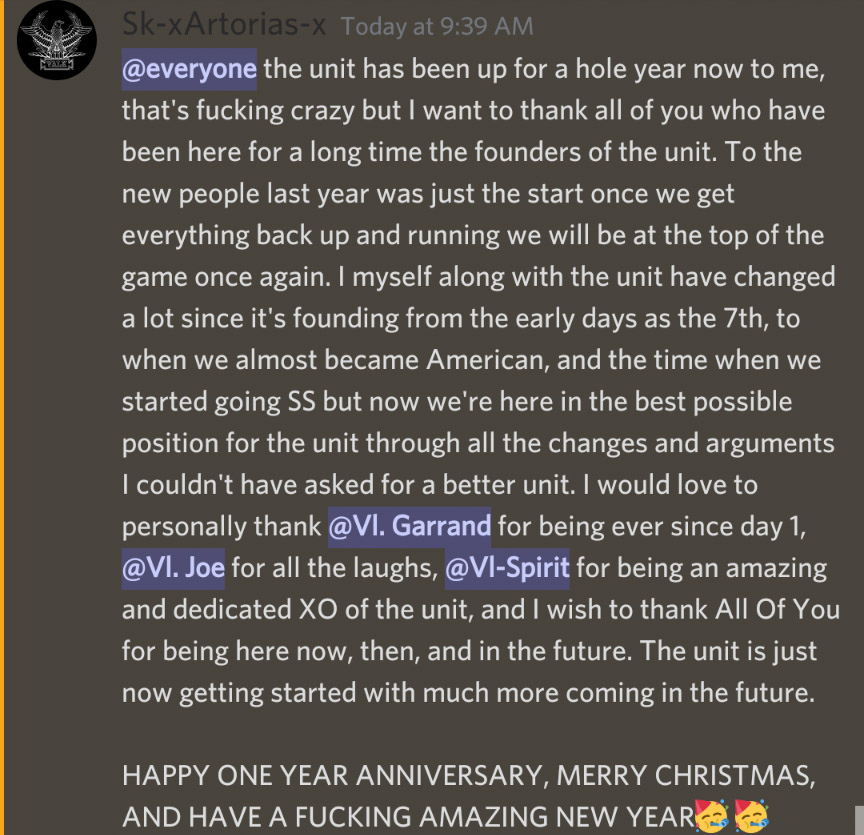 VALKmilsim's tweet photo. Today is VALK'S one year anniversary and I can't wait to see what the next year entails for us I would like to thank @CMGMilsim  @BoWmilsim and @1_CAAC for all the amazing times and I would love to thank all units of the @BfvRealism for all of the operations See you all next year https://t.co/JrGK27ico9