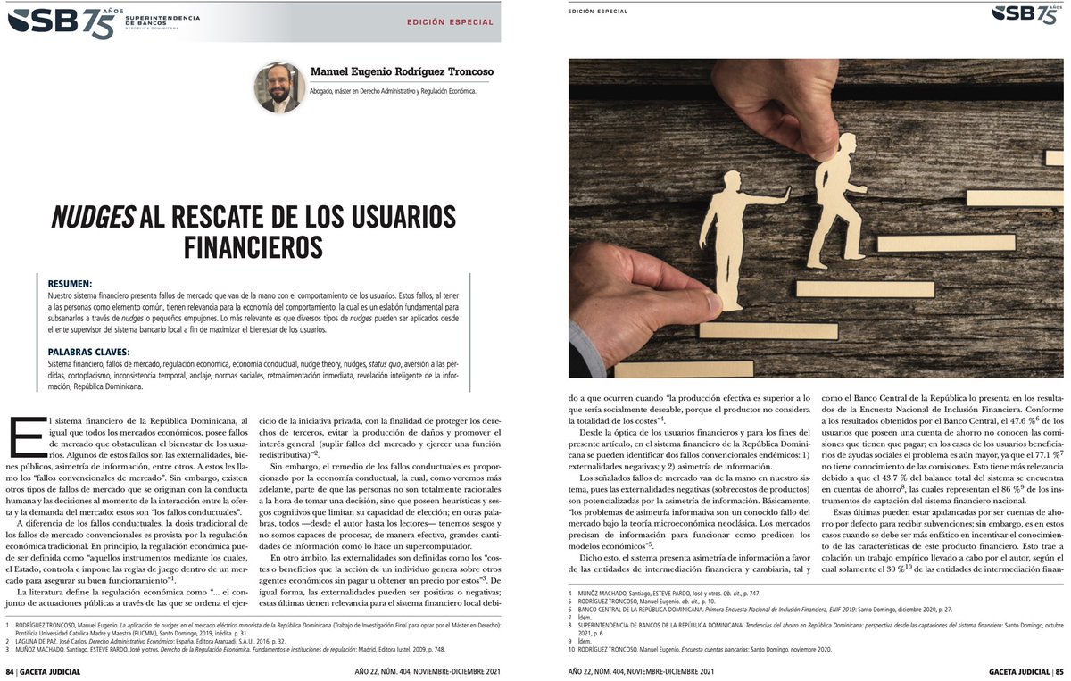 manuelrguezt's tweet photo. “Nudges al rescate de los usuarios financieros”. BE enfocado en la banca local en esta edición especial de @GacetaJudicial. Un honor aportar a la discusión y mis parabienes a los compañeros de la @SuperdeBancosRD que participaron en esta oportunidad. Espero sus comentarios. https://t.co/aLcRAft9N6