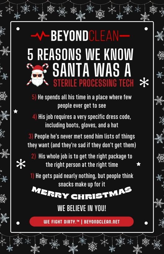 BeyondCleanInfo's tweet photo. Hmm, sounds familiar: "He's making a list, and checking it twice..." Something tells us there's more to Santa than meets the eye. Here are 5 of the most obvious reasons we think Santa is moonlighting as a #SterileProcessingTech the other 364 days of the year... 😁 🎅 🎄 🏥 https://t.co/yN5tJt3YvQ