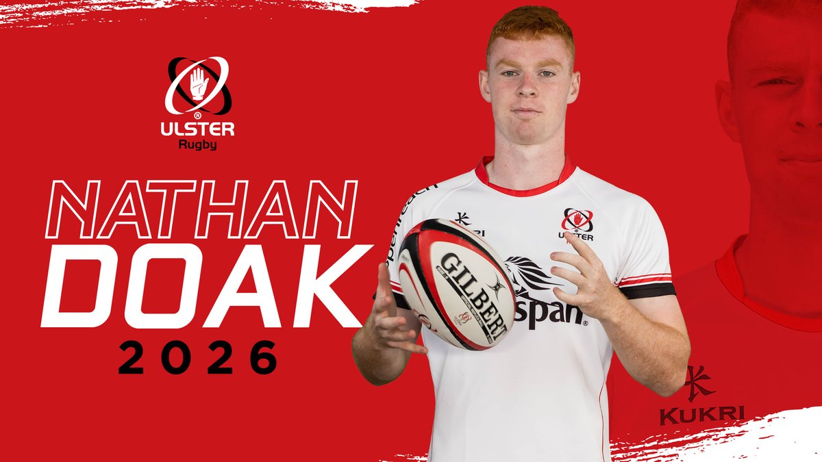 UlsterRugby's tweet photo. ✍️2️⃣0️⃣2️⃣6️⃣
@nathan_doak has signed a four-year senior contract, which will keep him at Ulster until at least the summer of 2026! 🤩
#SUFTUM https://t.co/zbqYpPYTkt