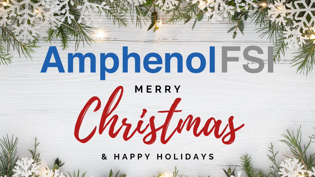 AmphenolFSI's tweet photo. In celebration of the Holiday Season, @AmphenolFSI will be closed Friday, December 24th and Monday, December 27th.

We hope you all get to enjoy this joyful season with your friends and family.

Stay safe, and Happy Holidays! https://t.co/uzH0MzjQGo
