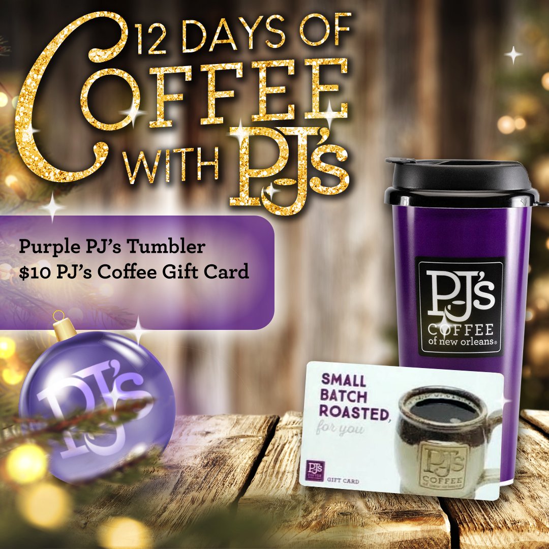 pjscoffee's tweet photo. π Day 11 of #12DaysofPJs GIVEAWAY! π
Weβre giving away a $10 PJβs Gift Card & PJ's Coffee Purple Tumbler. Head on over to our Instagram or Facebook page to enter! @PJsCoffee #Giveaway https://t.co/oJGpoXGqPA