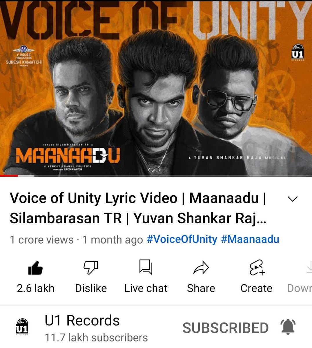 Yuvan_FC's tweet photo. #VoiceOfUnity Lyric Video  Crossed  10M Views 😍💓

Kandippa Film la Vachirukalam 😔
Worthy Stuff For Content🔥🔥

https://t.co/xiMDseTSMF 

#MaanaaduBlockbuster
#Maanadu  
@thisisysr | @SilambarasanTR_ 
@TherukuralArivu | @vp_offl @Premgiamaren | @U1Records https://t.co/Fow9tkGATU