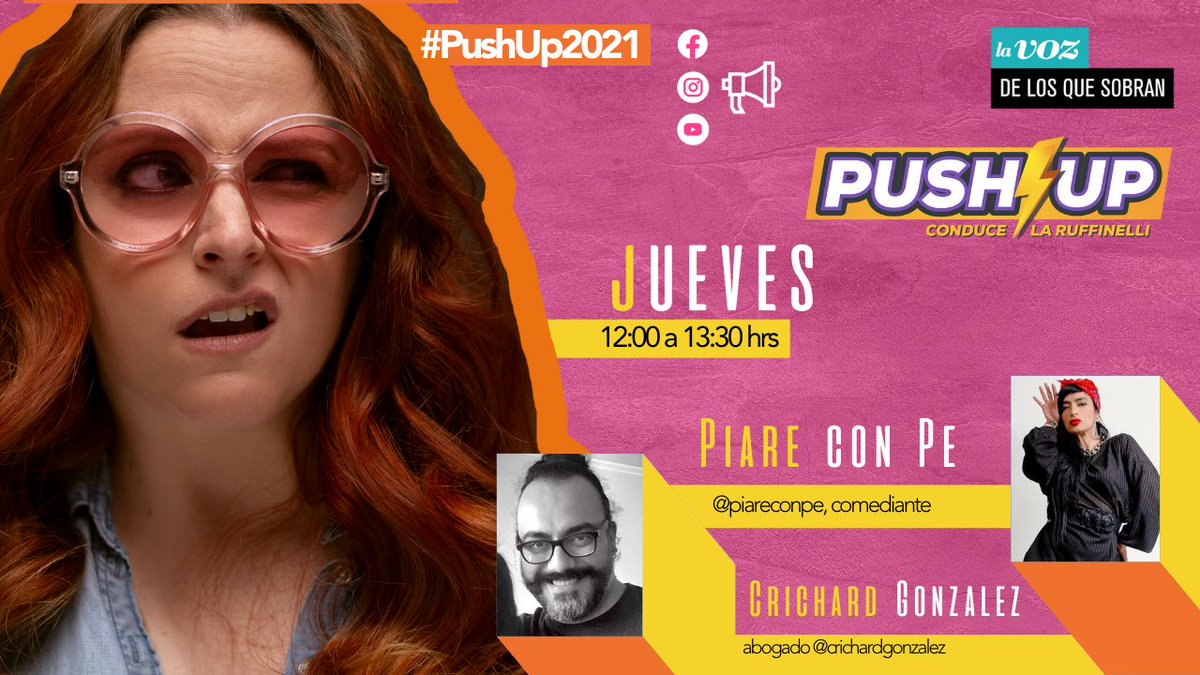 losquesobrancl's tweet photo. Hoy en #PushUp2021 con @bruffinelli en el matinal de los flojos:
⚡Piare con Pe @piareconpe, comentando los titulares.
⚡ Crichard Gonzalez, abogado @crichardgonzalez
⚡ Columna con Álvaro Cipagauta y Cristian Campos #ConcilioGrafico
en vivo:
https://t.co/Um5Ht7uViJ https://t.co/Sk7JnoR8Yw