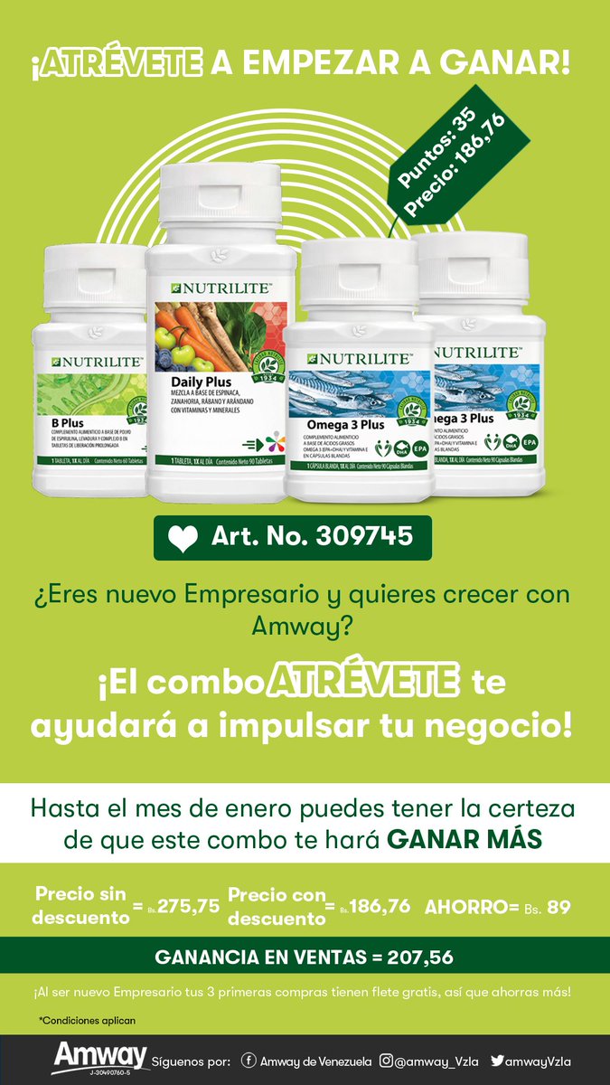 AmwayVzla's tweet photo. El combo está diseñado para ti, que te atreves a ir por más. Encuéntralo con 15% de descuento en: https://t.co/zOacF7WIss #Promociones https://t.co/IwkxPyLyG0