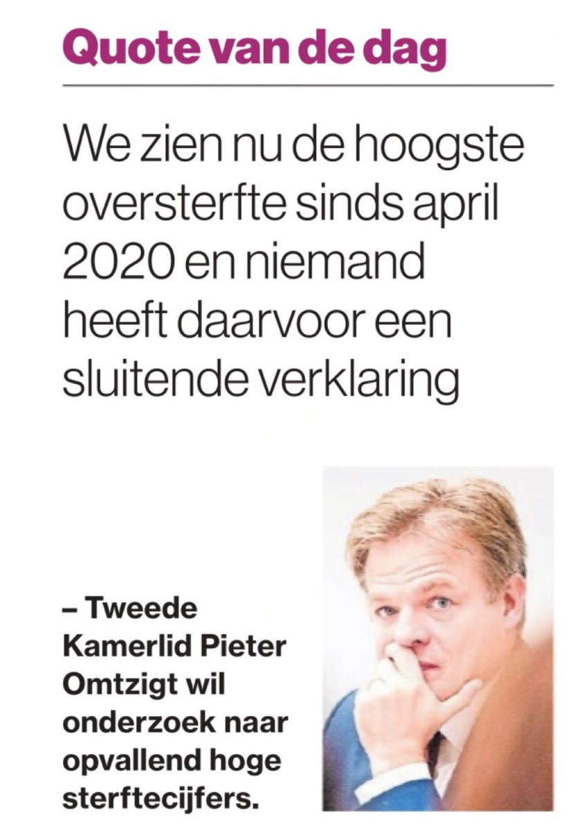 PieterOmtzigt's tweet photo. Ik krijg veel vragen over deze quote van de dag: waarom vandaag? En waarom wordt mijn quote overgenomen. Meer Kamerleden vroegen de afgelopen week naar de oversterfte in Nederland
Een draadje
(1) https://t.co/kwJ6uchlqw