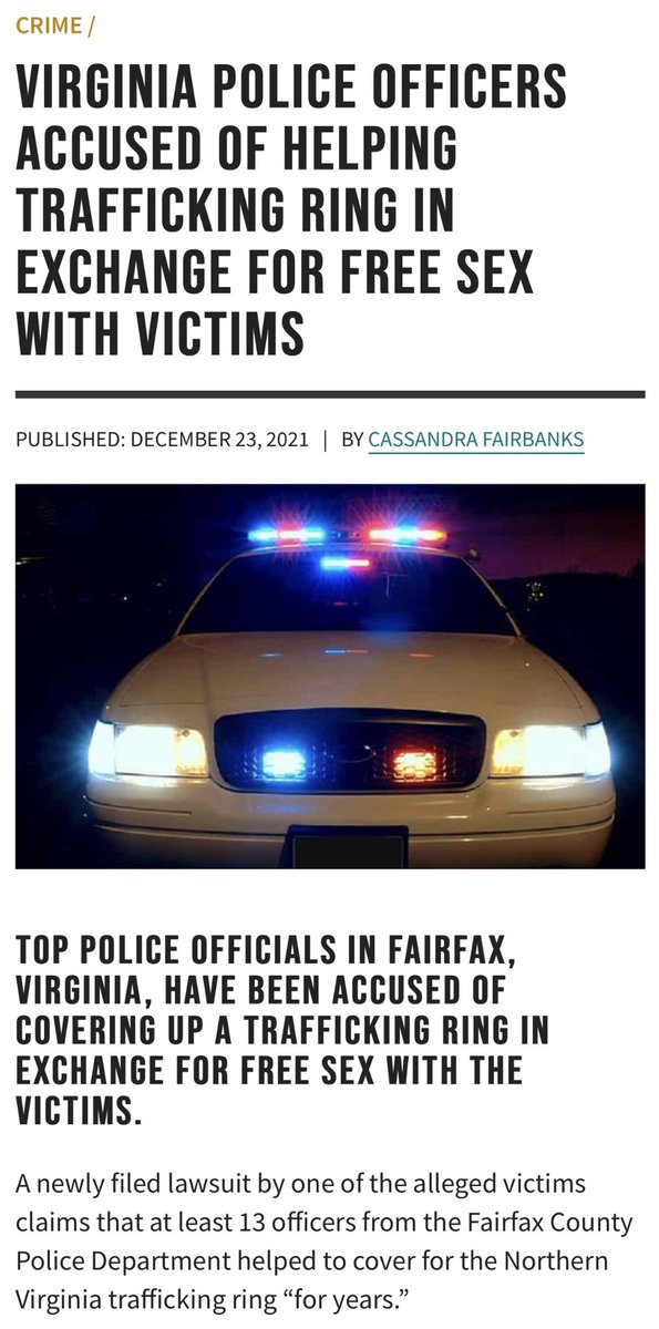 LailaMickelwait's tweet photo. Virginia police officers are accused of aiding a sex trafficking ring in exchange for allowing them free access to abuse victims…APPALLING. https://t.co/1rLEoksfTt