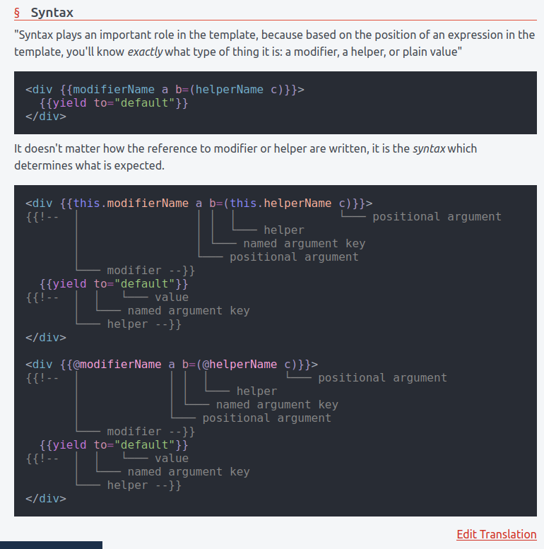 If you or someone you know is learning or doesn't quite get #EmberJS templates, I made these docs ✨just for you ✨❤️

cheatsheet.glimmer.nullvoxpopuli.com/docs/templates

#JavaScript #WebDev #WebDevelopment