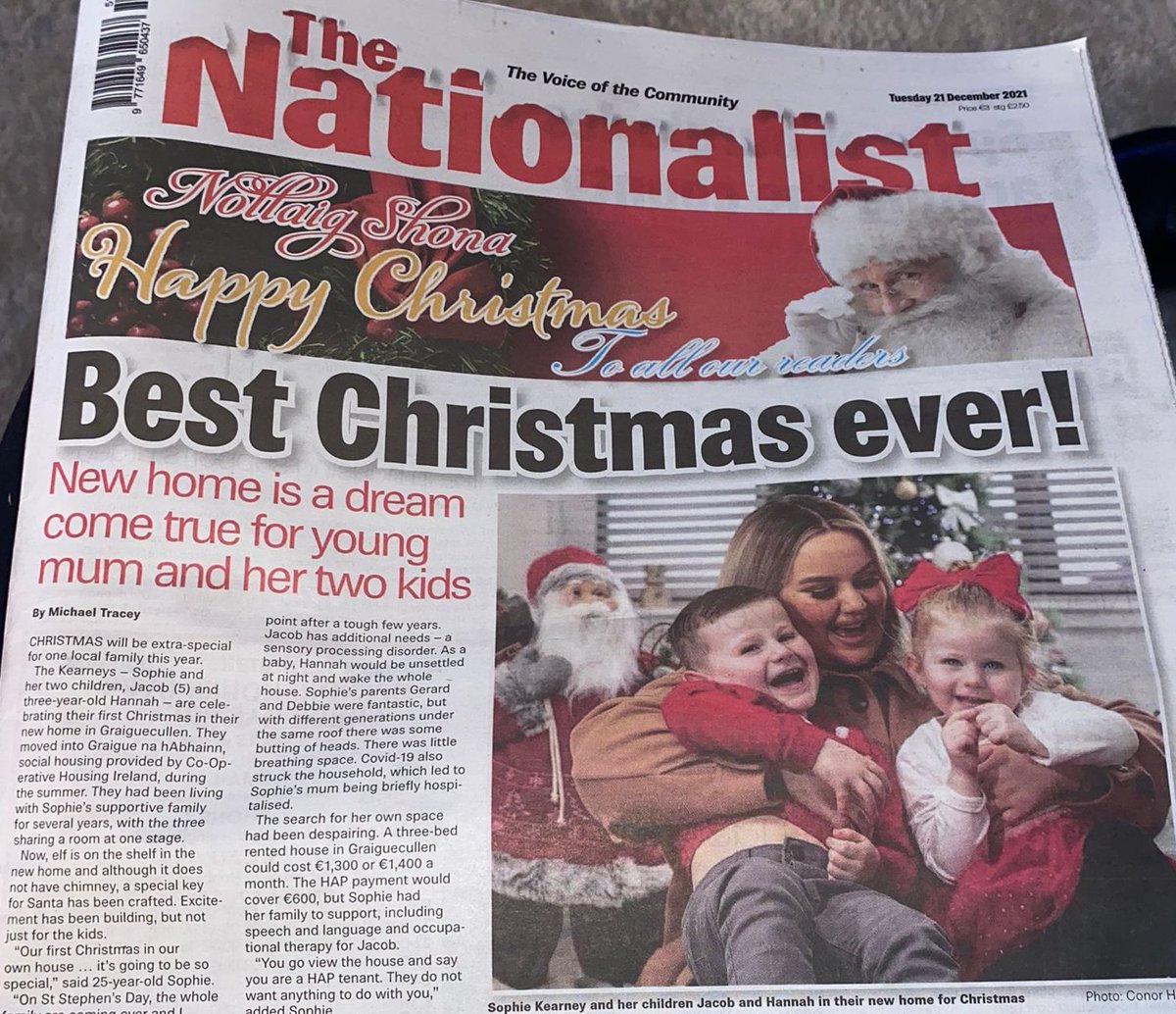 coophousingie's tweet photo. A perfect Christmas Story. Member Sophie Kearney &amp; her family &amp; their new home. Thnx @CWnationalist @LSNationalist. New development Carlow/Laois border #colloration @Carlow_Co_Co @LaoisCouncil @DeptHousingIRL @HFA_Ireland @DarraghOBrienTD @HousingAgencyIE @bha_ltd #HousingforAll https://t.co/02wqZlw709