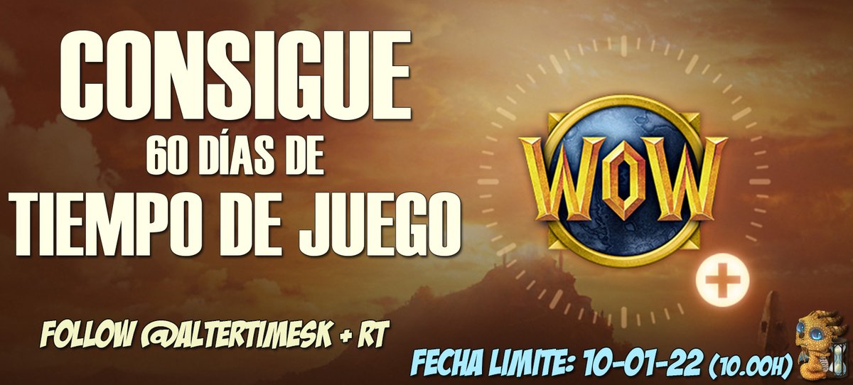 🔥 ¡SORTEAZO PARA WOW! 🔥

Disfruta estas NAVIDADES del juego de la mejor forma posible... ¡GRATIS! Consigue 60 DÍAS DE TIEMPO DE JUEGO y disfruta de #Shadowlands, Classic o TBC.

☑️ Follow <a href="/AlterTimeSK/">AlterTime</a>
☑️ RT al Tweet

🔥 ¡SORTEO PARA TODO EL MUNDO! 🔥