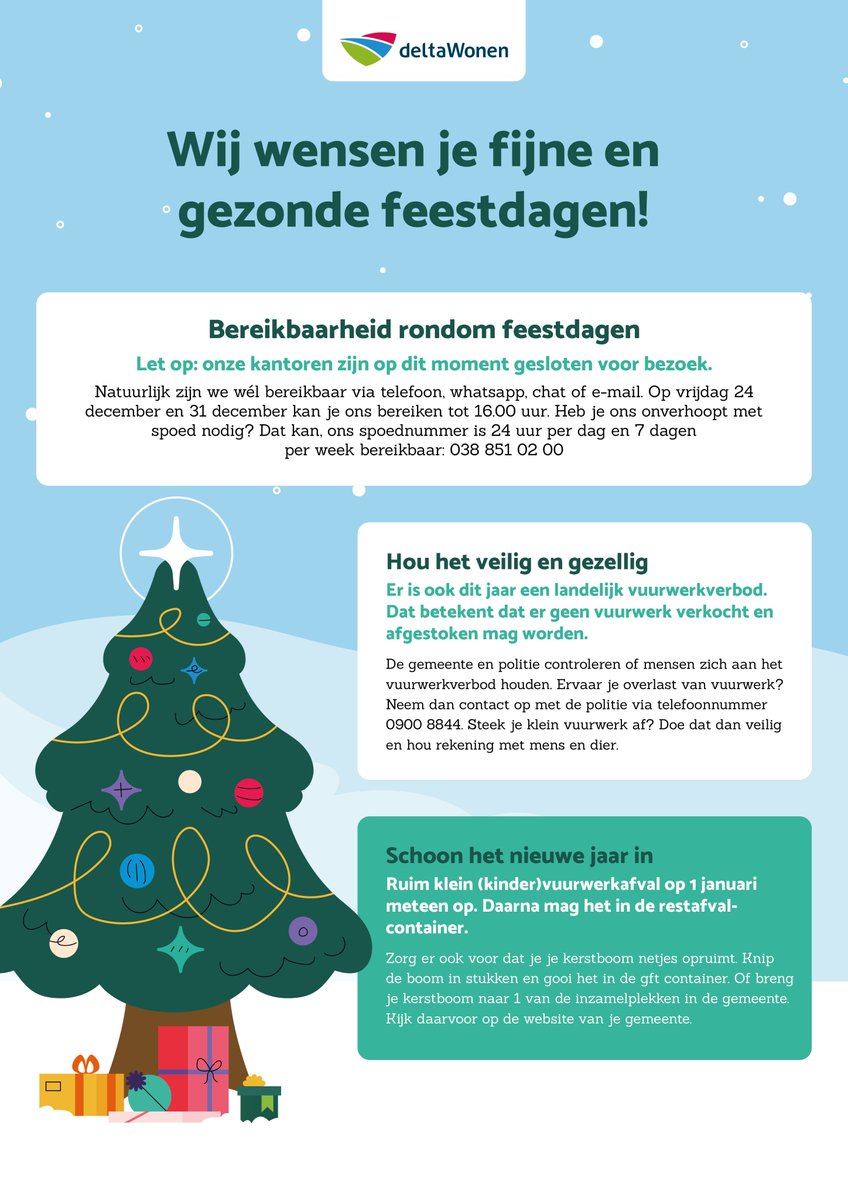 Kerst staat bijna voor de deur! Tijdens de feestdagen hebben we een aangepaste bereikbaarheid.
Doet de verwarming het niet, is er een heftige verstopping of iets anders dat écht niet kan wachten? 
Voor spoedgevallen zijn we gewoon bereikbaar op ons telefoonnummer: 038 851 02 00