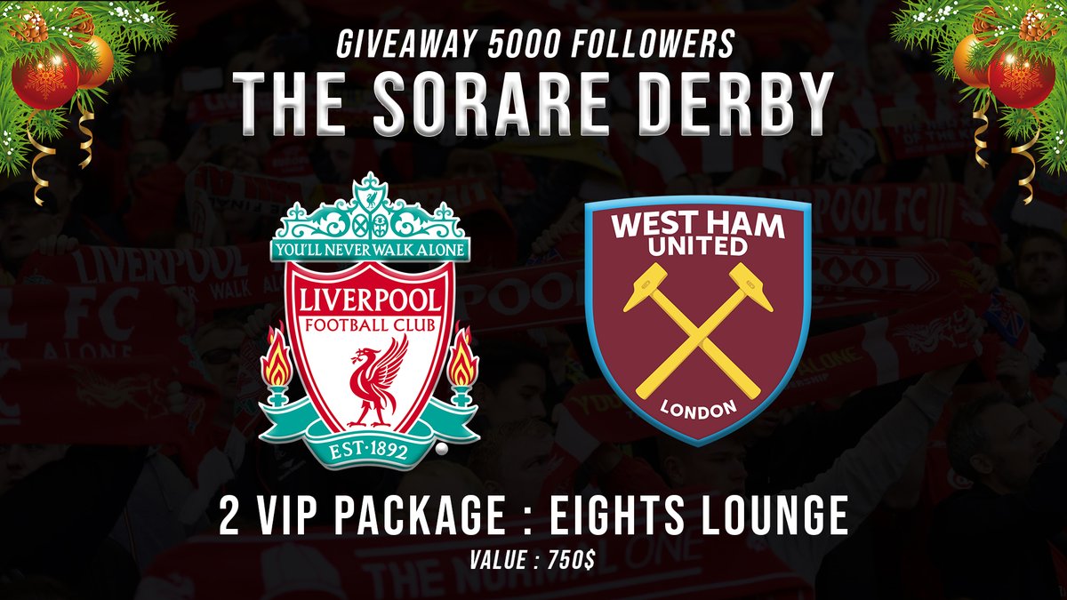 🚨 GIVEAWAY EXCEPTIONNEL 🚨

Pour fêter mes 5000 followers, je vous offre deux places VIP à Anfield pour assister au derby de <a href="/Sorare/">Sorare</a> entre <a href="/LFC/">Liverpool FC</a> &amp; <a href="/WestHam/">West Ham United</a> 🤯🤯🤯

1⃣ Follow @ThorkSorare &amp; @SorareClub_
2⃣ RT
3⃣ Tagge la personne avec qui tu partiras !

⬇️ Détails ⬇️