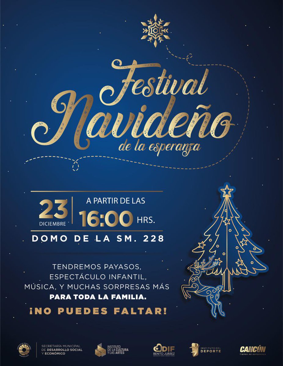 SomosCulturaCun's tweet photo. Acompáñanos al Festival Navideño de la Esperanza y disfruta de un divertido show infantil y muchas sorpresas más, en las #Sm228
¡Qué la luz y la esperanza lleguen a todo #Cancún!
#EnCulturaTrabajamosUnidos
#SomosCulturaCancún
#TierraDeEsperanza
#SíALaCultura https://t.co/yxofPnkj7c