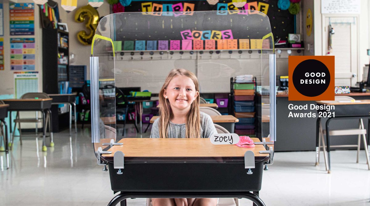 Bluemapdesign's tweet photo. Bluemap Design won a 2021 Good Design Award for ClearSpace Safety Barriers for K-12 Students.
#COVID19 #pandemic #ClearSpace #ClearSpaceProducts #SafetyBarriers #classroom
#ClassroomSafety #School #SchoolSafety
#k12online 
https://t.co/2NQI2BBSi8 https://t.co/nWAFBof7Ei