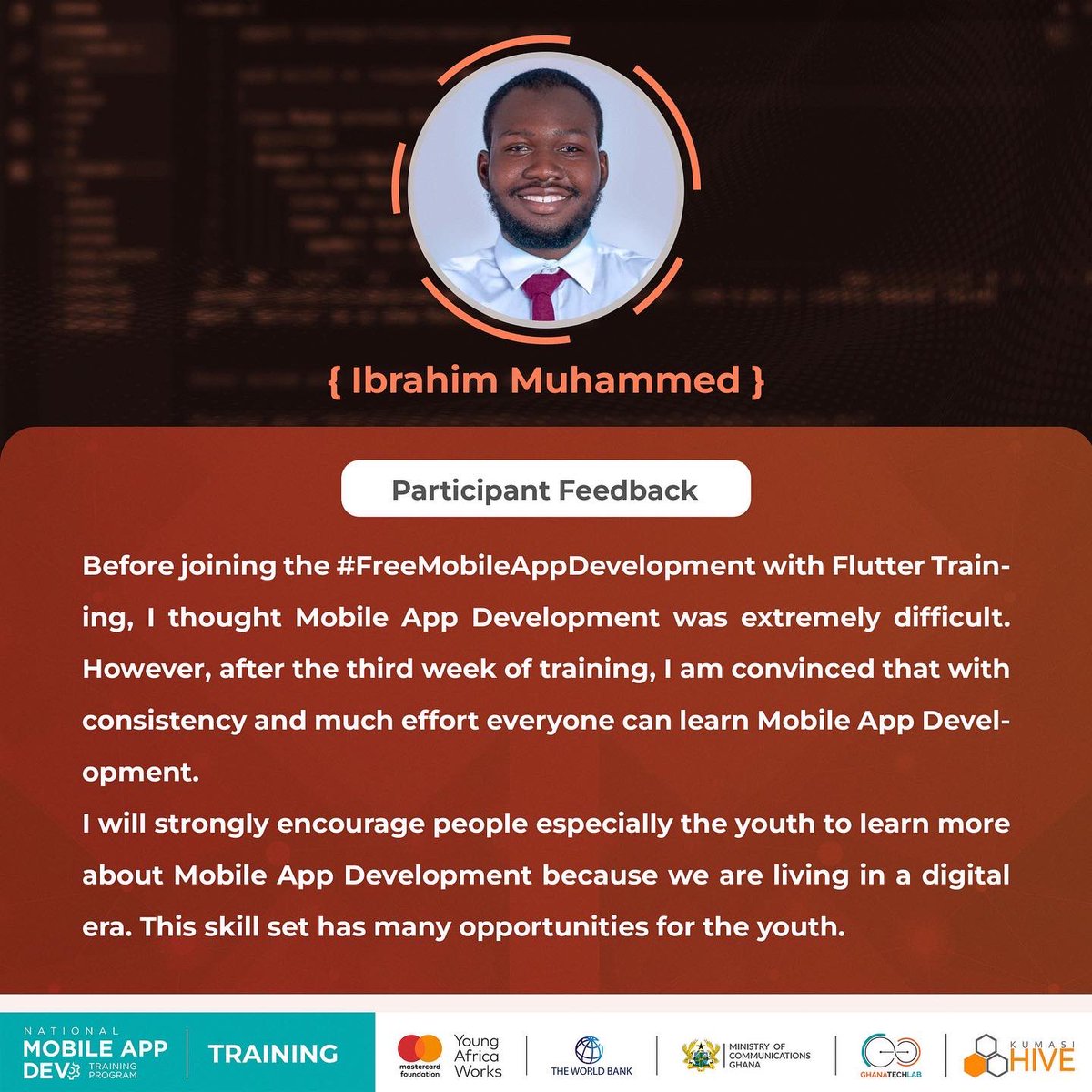 KumasiHive's tweet photo. Trainees from our #FreeMobileAppDevelopment with Flutter Training shares with us their feedback.
#HiveTraining #HiveImpact #HiveTribe #Ghana #PaSE #Backend #MobileAppTraining #Flutter #FeedBack #developer https://t.co/ovag9QpmSu