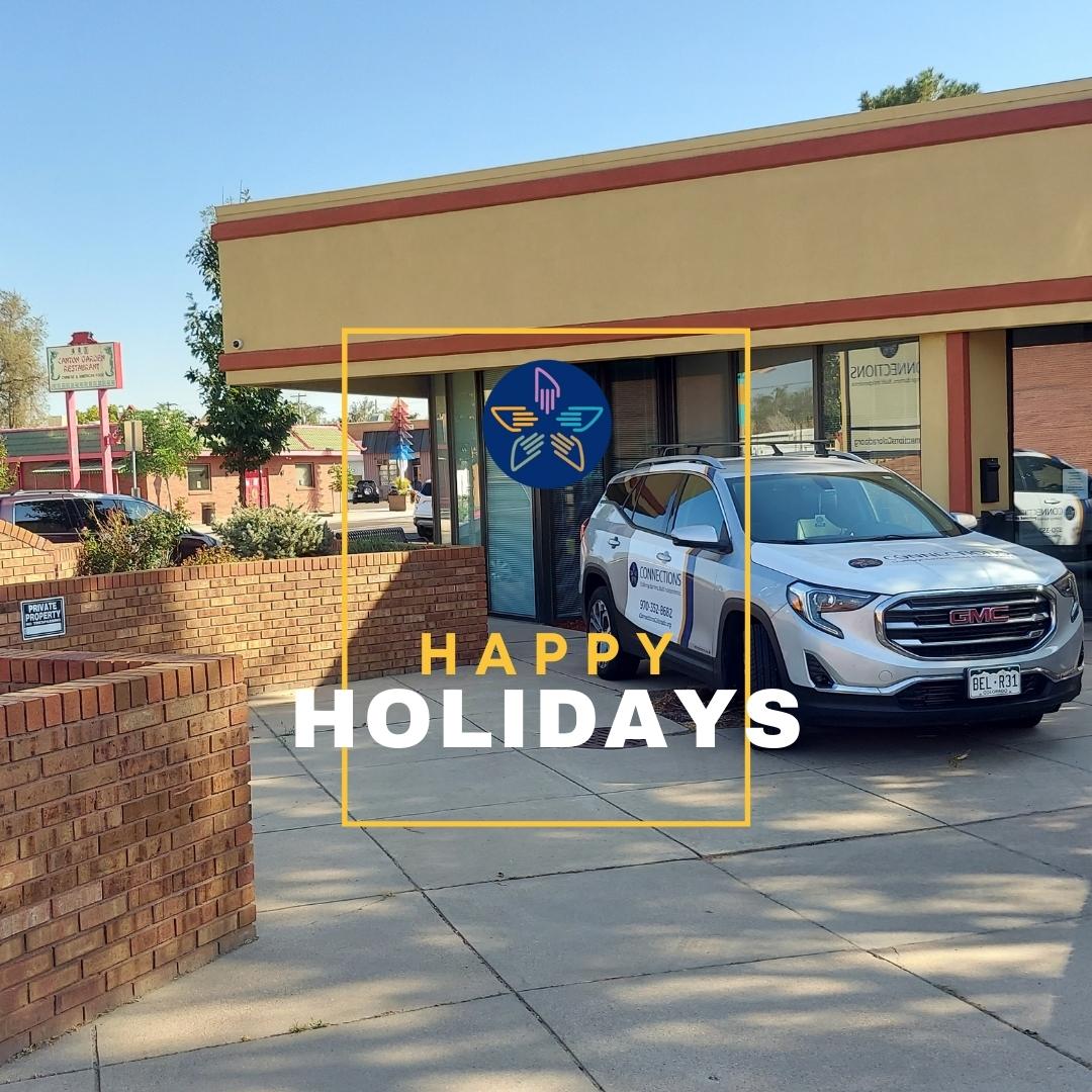 cilgreeley's tweet photo. Happy Holidays from the staff and board of directors at Connections for our consumers, friends, partners, and supporters. Our offices will be closed on December 23 and 24 but will reopen December 27. https://t.co/MUGLxdafKG https://t.co/Kge0IlfHll