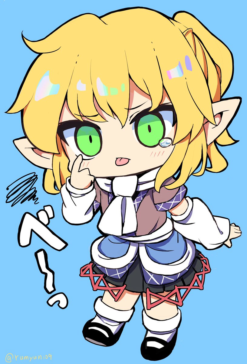 mizuhashi parsee 1girl solo blonde hair tongue akanbe white scarf green eyes  illustration images